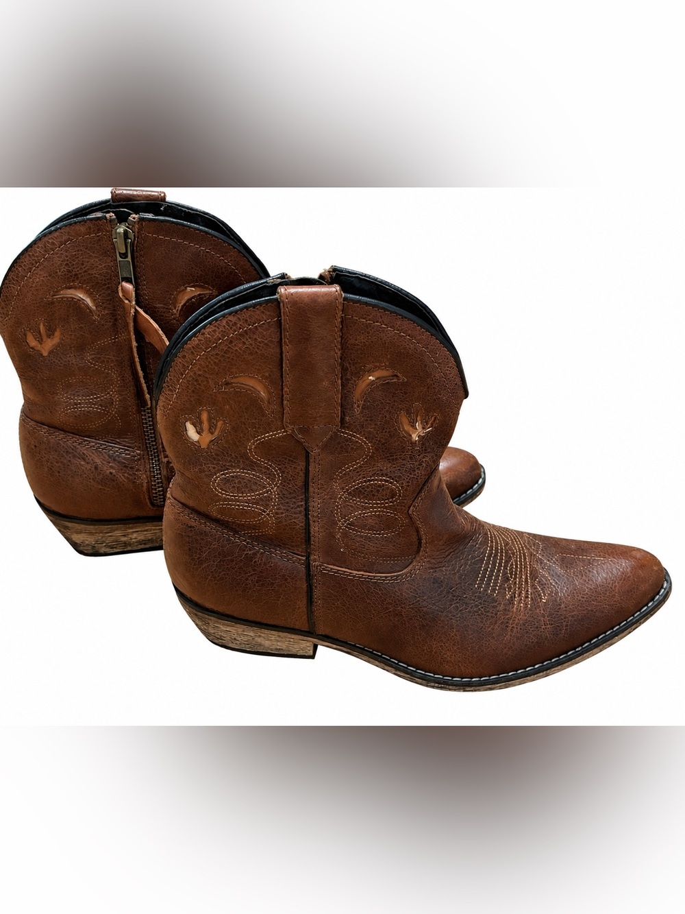 Dingo Vintage Ankle Western Cowboy Boots Brown Leather Cutout Size 8.5M Womens